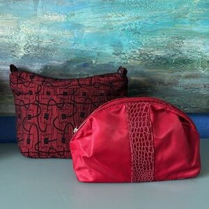 2 Red Make Up Bags 1 Chicos with many compartments and 2 Red with Faux Details